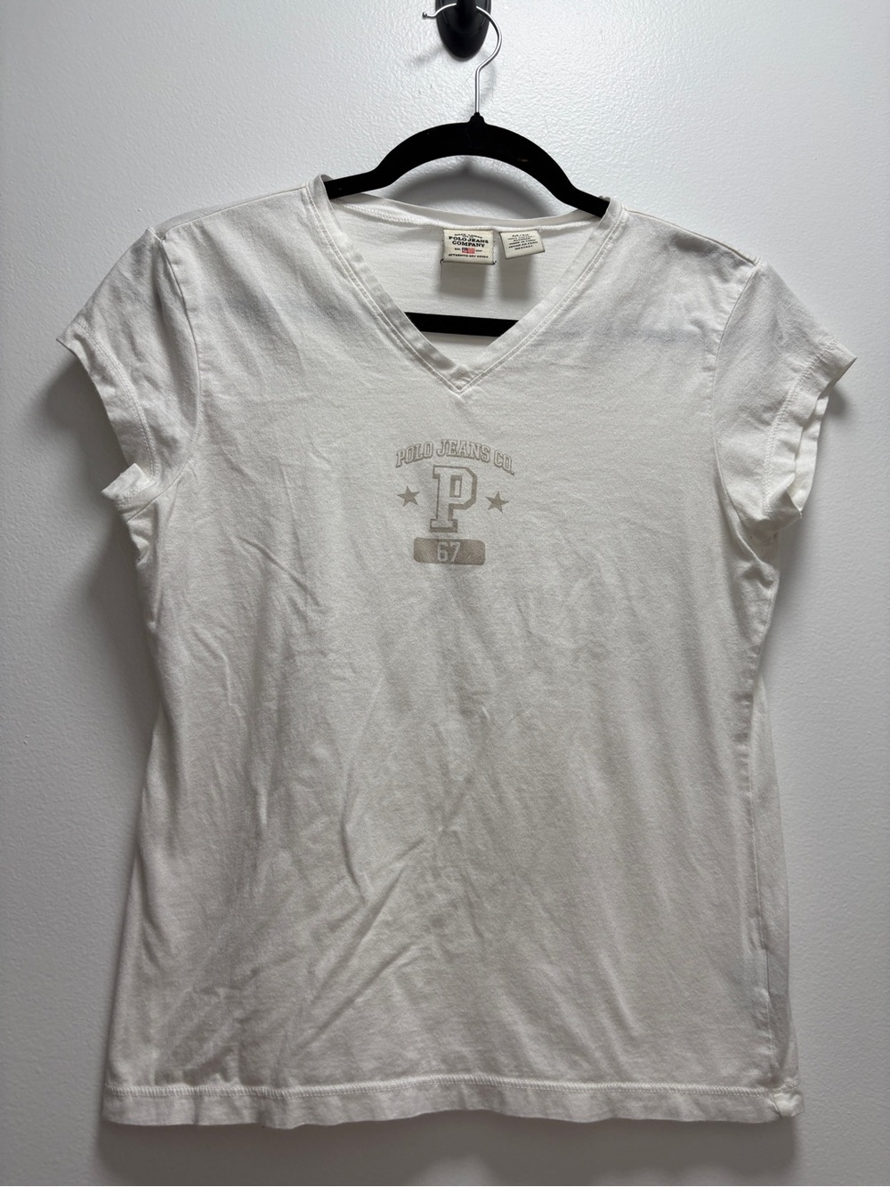 Vintage Y2K Polo Jeans Co. White V-Neck Baby Tee
